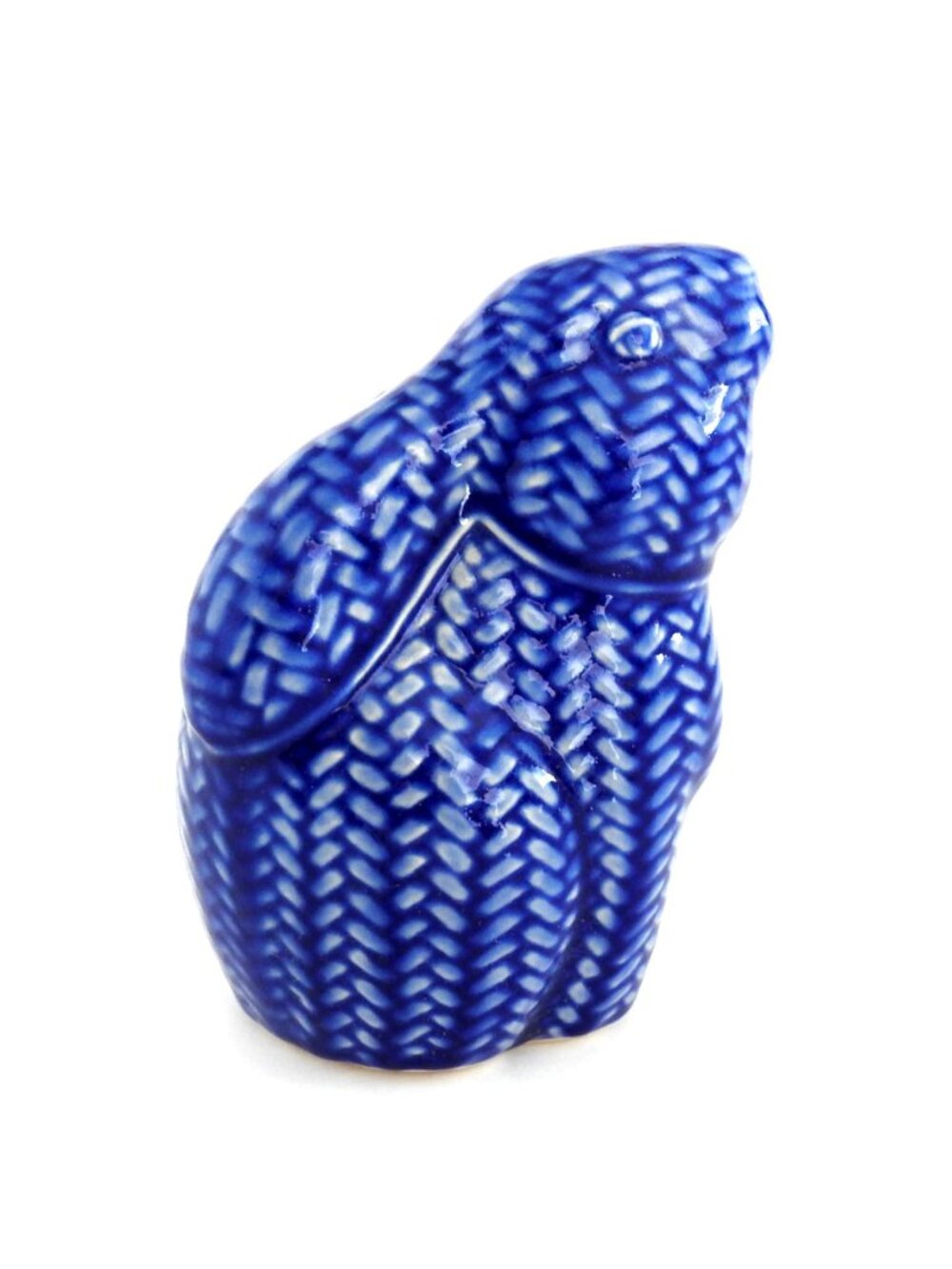 Vintage BRN Cobalt Blue Textured Herringbone Ceramic Bunny Figurine